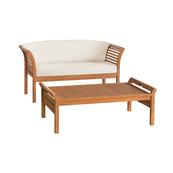Alaterre Furniture Stamford Eucalyptus Wood Outdoor Bench with Coffee Table, Set of 2 ANSF023EBO - main